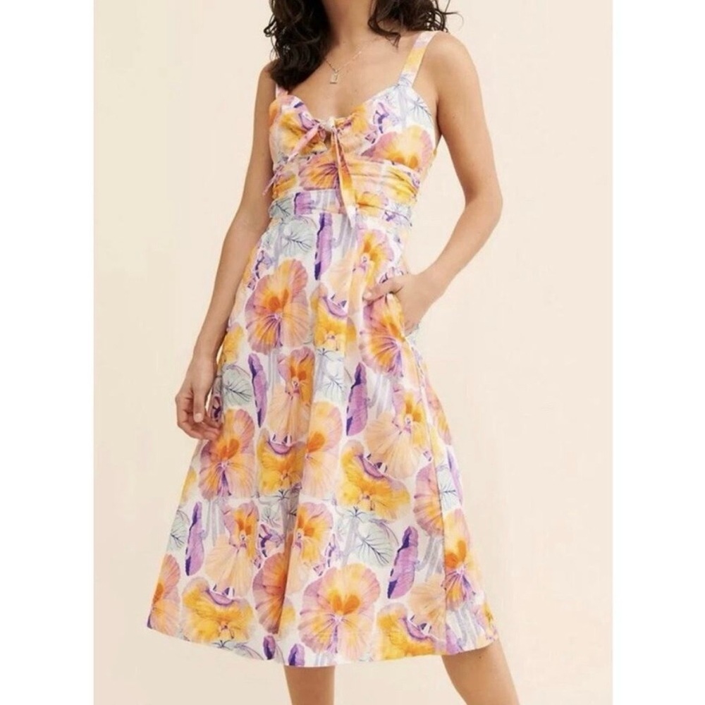 Anthropologie Cecilia Pettersson Floral Tie Front Midi Dress Women’s 10 Vacay